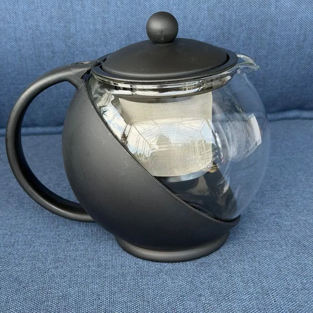 Norpro Eclipse Tea Pot with Infuser 6 Cup Tempered Glass Stainless Steel NOS